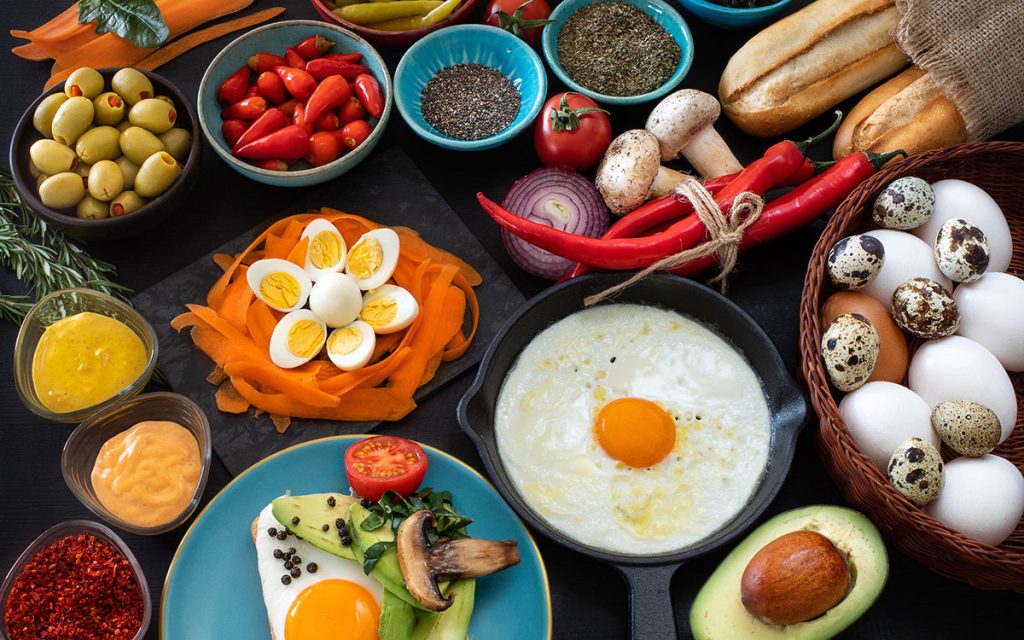 table with ingredients for omelette