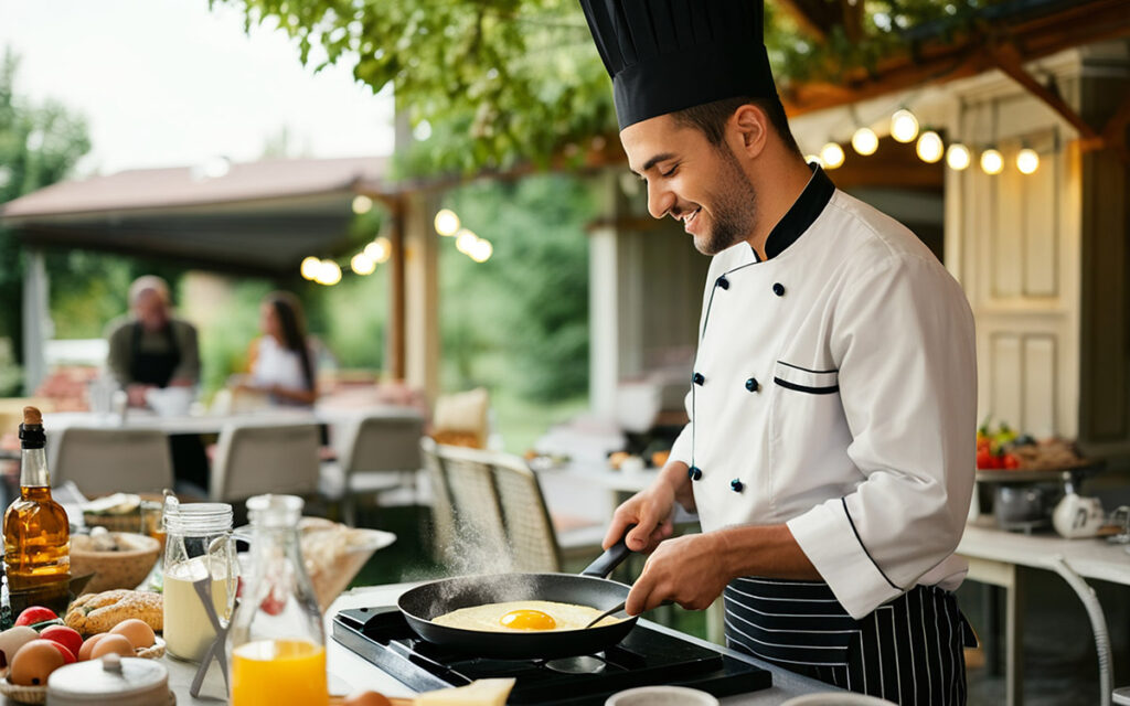 omelette chef preparing eggs at an event