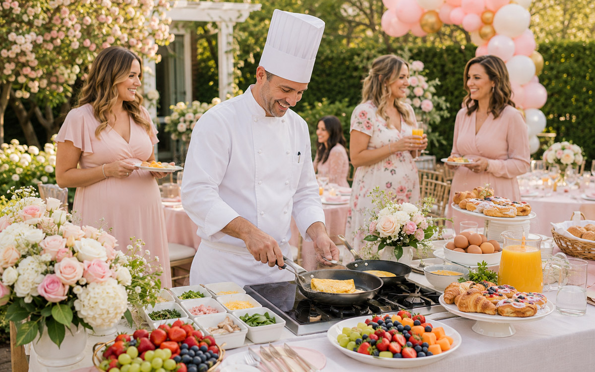 chef preparing omelettes at a baby shower