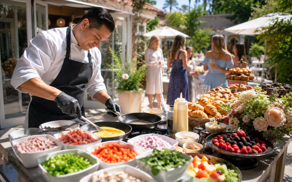 chef preparing food at an event in a backyard