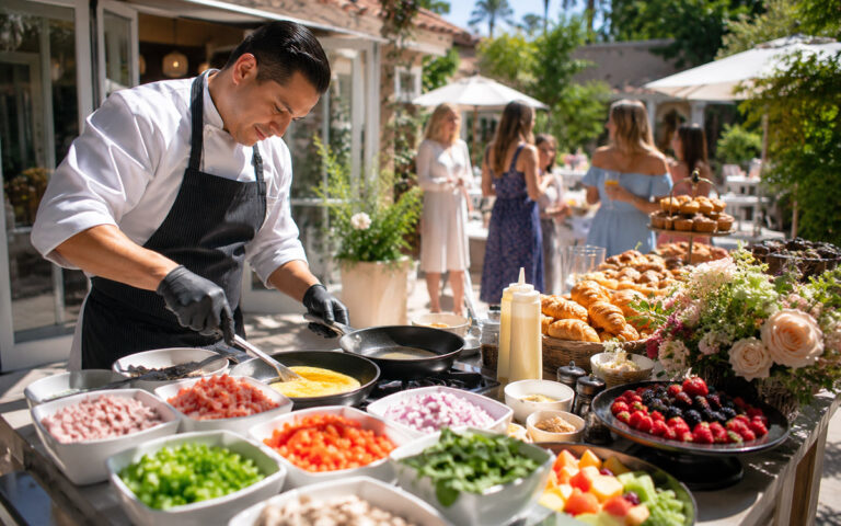 chef preparing food at an event in a backyard
