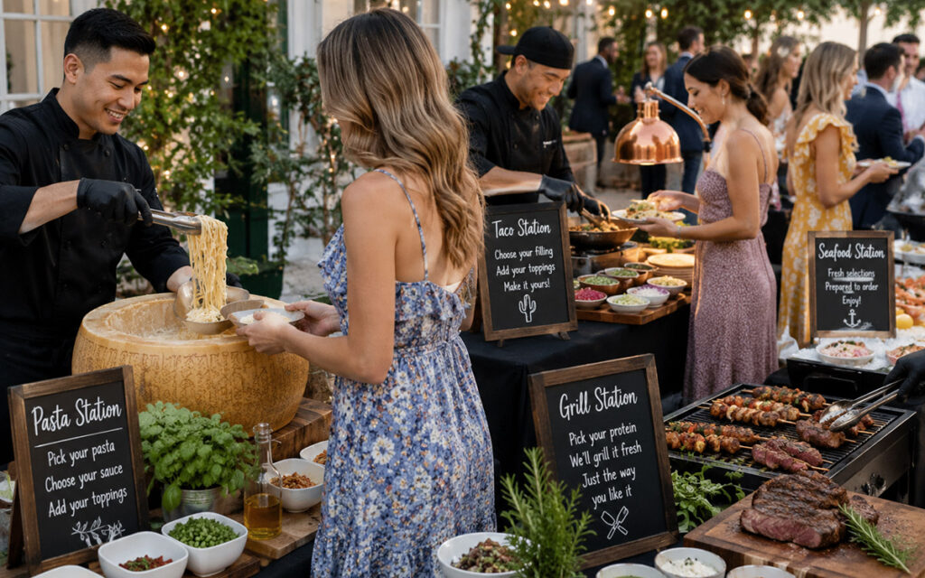 interactive food stations at an event